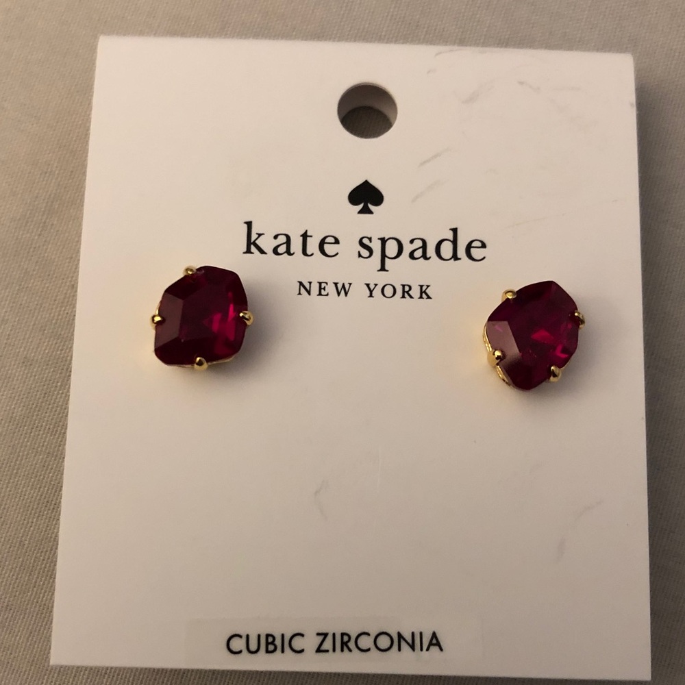Kate Spade Treasure Trove Gold Tone & Fuchsia CZ Accent Stud Earrings NWT